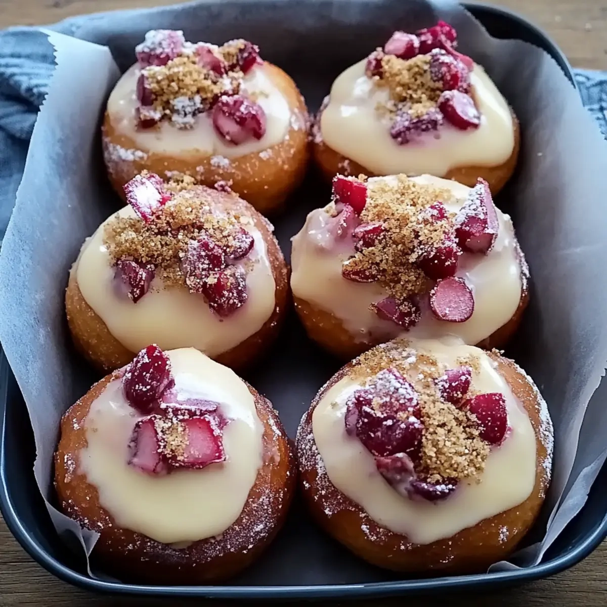 Cardamom Spiced Rhubarb Cream Donuts