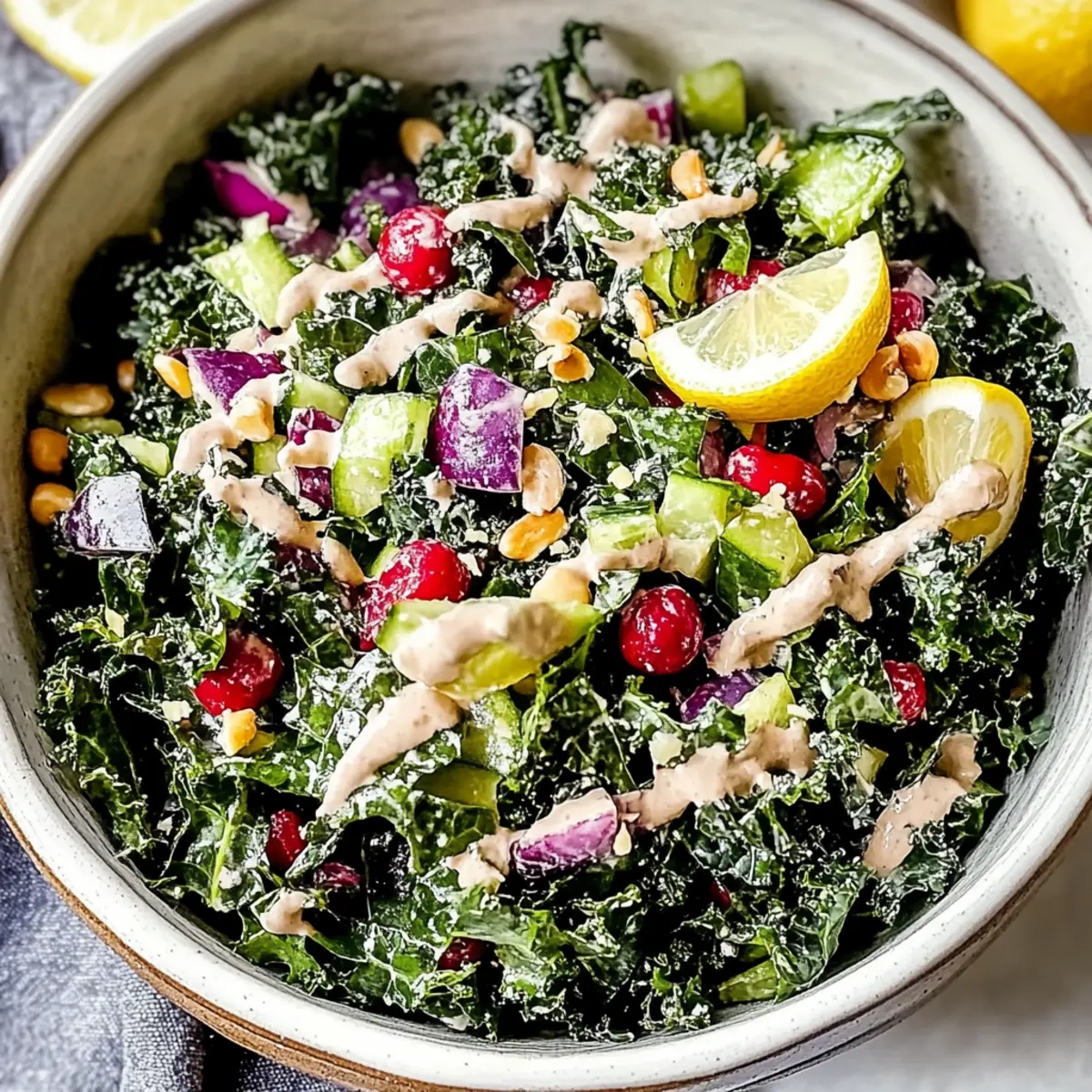 Tuscan Kale Chopped Salad with Lemon and Tahini Dressing