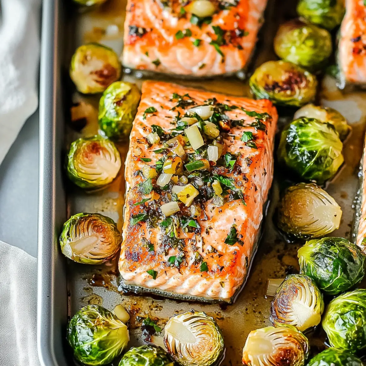 Sheet Pan Garlic Roasted Salmon & Brussels Sprouts