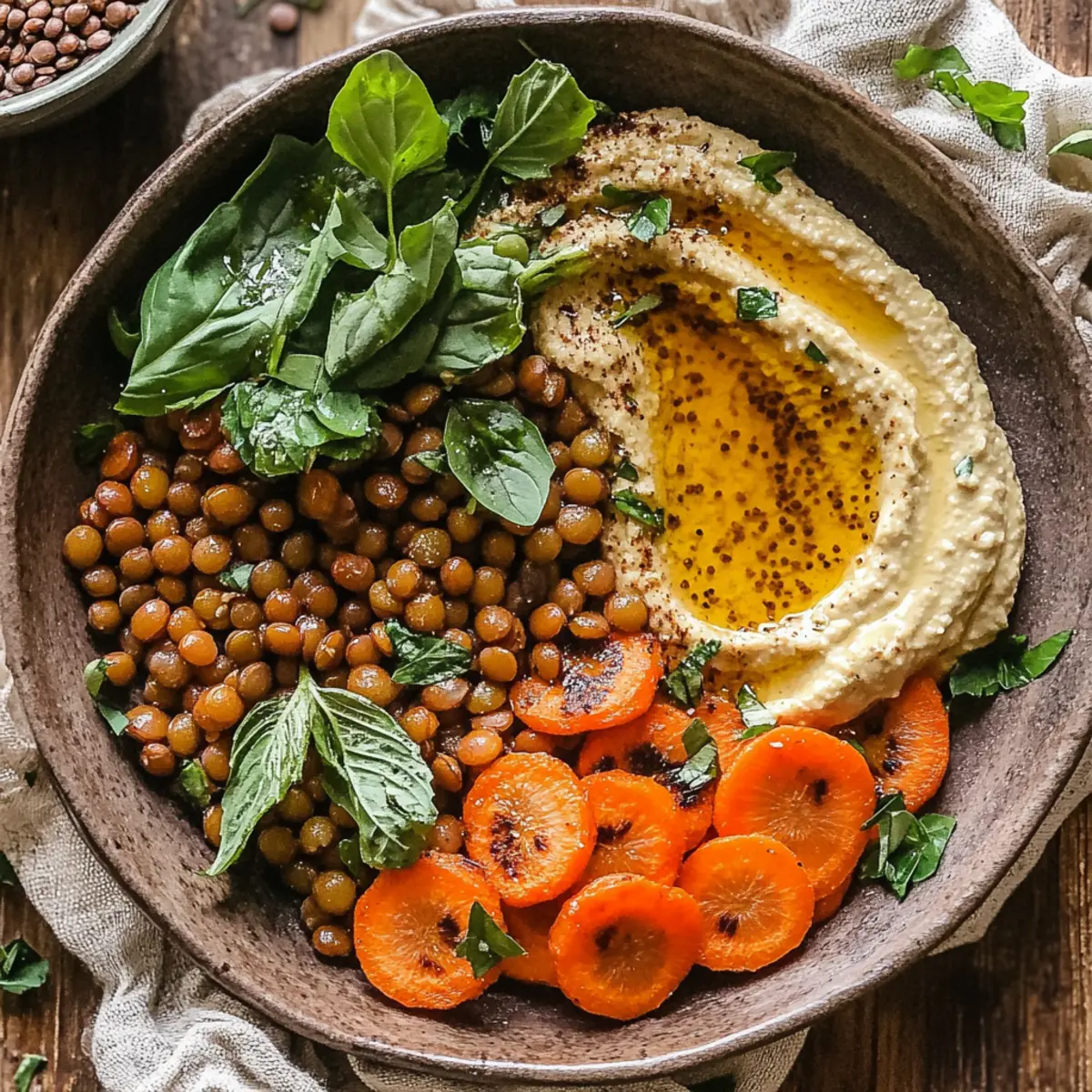 Roasted Carrot and Lentil Salad with Hummus